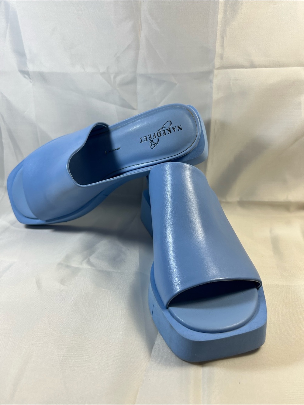 Naked Feet Light Blue Platform Slide Mules